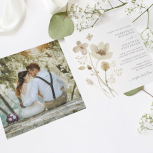 Invitación Boda fotográfico Boho Cream Watercolor Flores salv