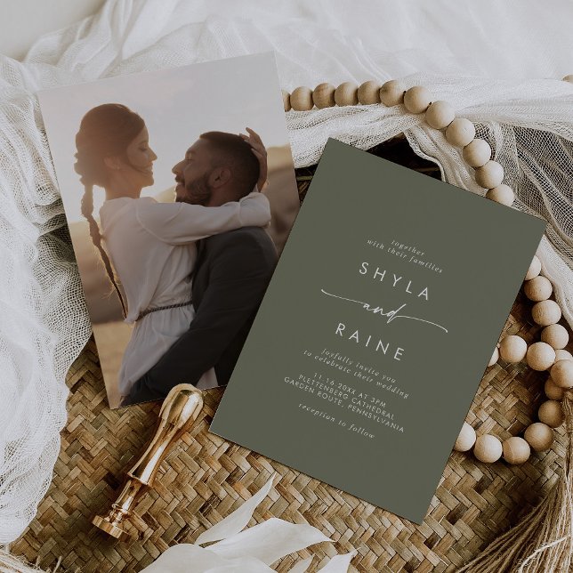 Invitación Boda fotográfico Boho Moda Olive Green Casual (Subido por el creador)