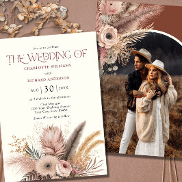 Invitación Boda fotográfico Boho Pampas Grass Terracotta
