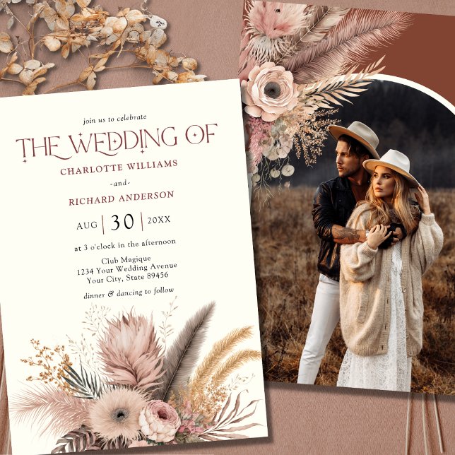 Invitación Boda fotográfico Boho Pampas Grass Terracotta (Subido por el creador)