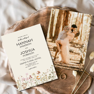 Invitación Boda fotográfico Boho Wildflower Beige Garden