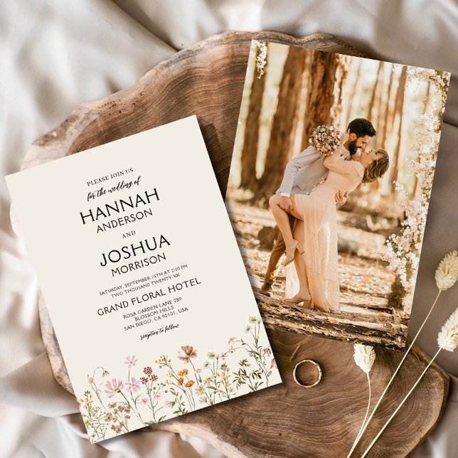 Invitación Boda fotográfico Boho Wildflower Beige Garden (Subido por el creador)