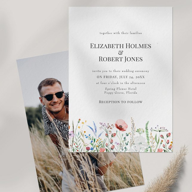 Invitación Boda fotográfico Boho Wildflower Meadow Couple (Subido por el creador)