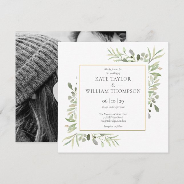 Invitación Boda fotográfico botánico de la vegetación moderna (Anverso / Reverso)