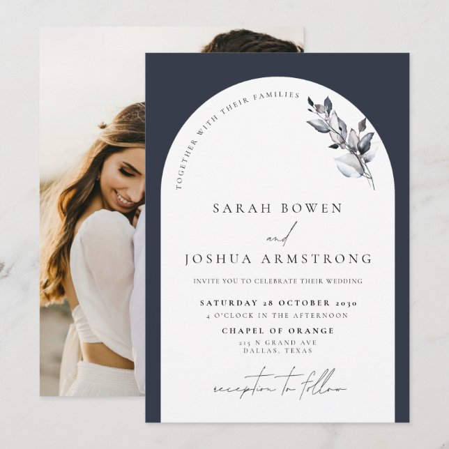 Invitación Boda fotográfico botánico del Arco Azul de la Mari (Anverso / Reverso)