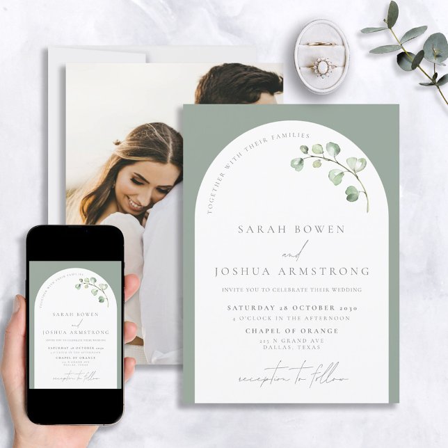 Invitación Boda fotográfico botánico del Arco Verde Masaje Mo (Subido por el creador)