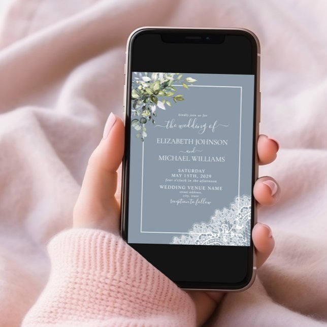 Invitación Boda fotográfico botánico Dusty Blue Eucalyptus (Subido por el creador)