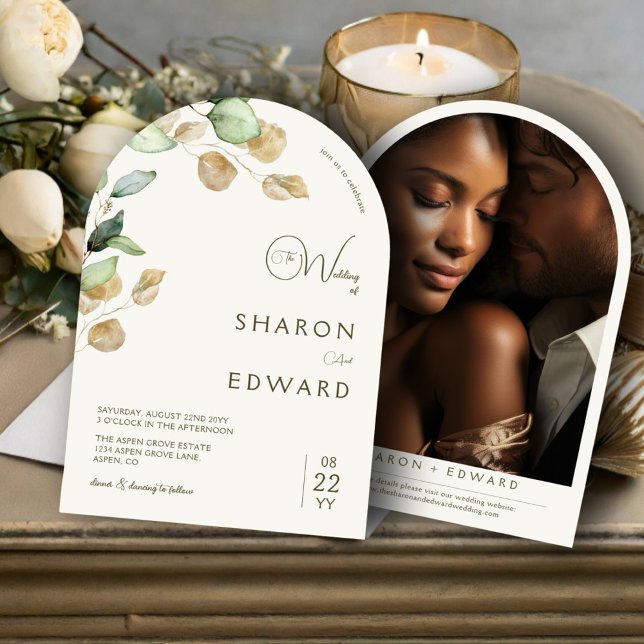 Invitación Boda fotográfico botánico Eucalyptus Greenery & Ar (Subido por el creador)