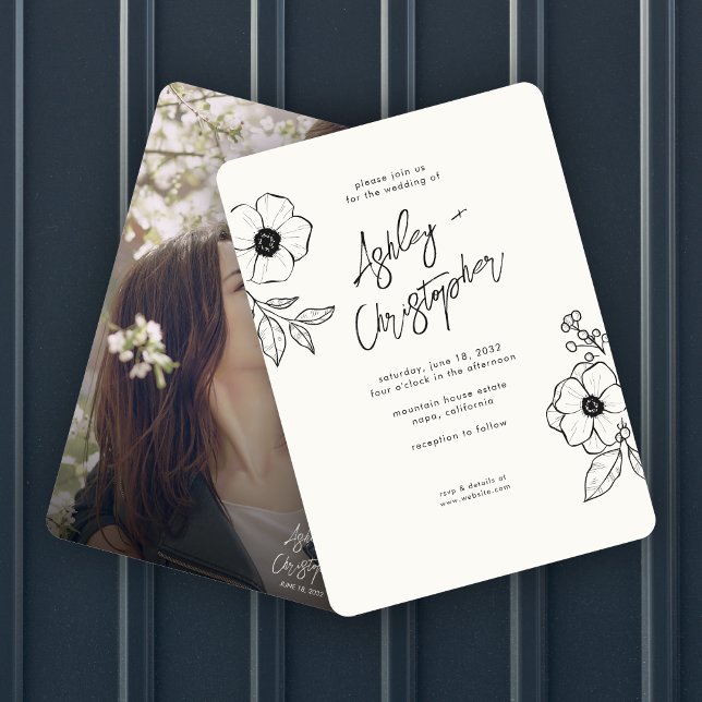 Invitación Boda fotográfico botánico mínimo de flores (Subido por el creador)