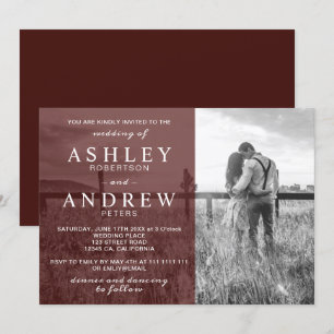 Invitación Boda fotográfico burdeos elegante y moderno
