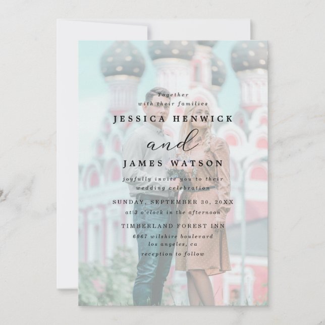 Invitación Boda fotográfico caprichoso de efecto de vellum de (Anverso)