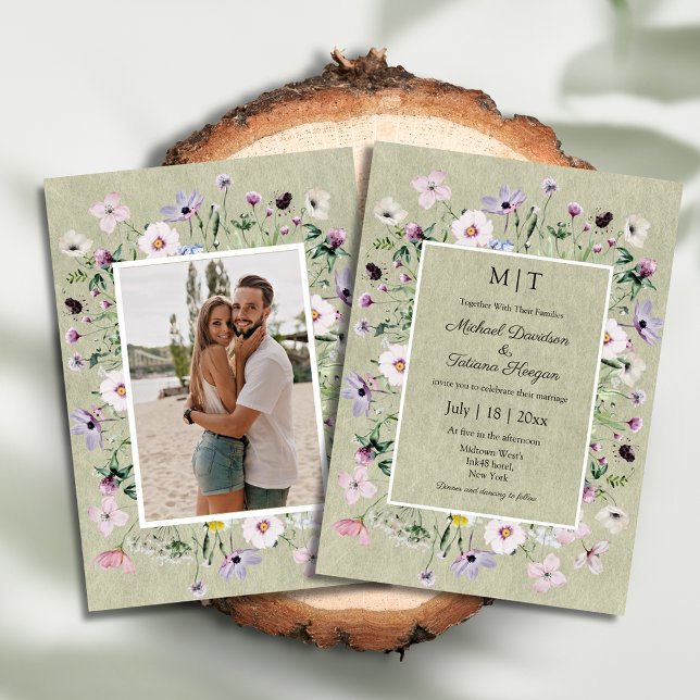Invitación boda fotográfico caprichoso de flores silvestres v (Subido por el creador)