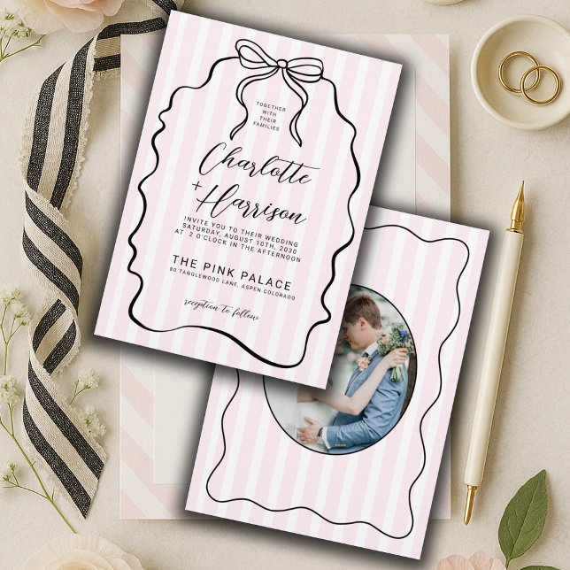 Invitación Boda fotográfico caprichoso de Pinstripe Bow (Subido por el creador)