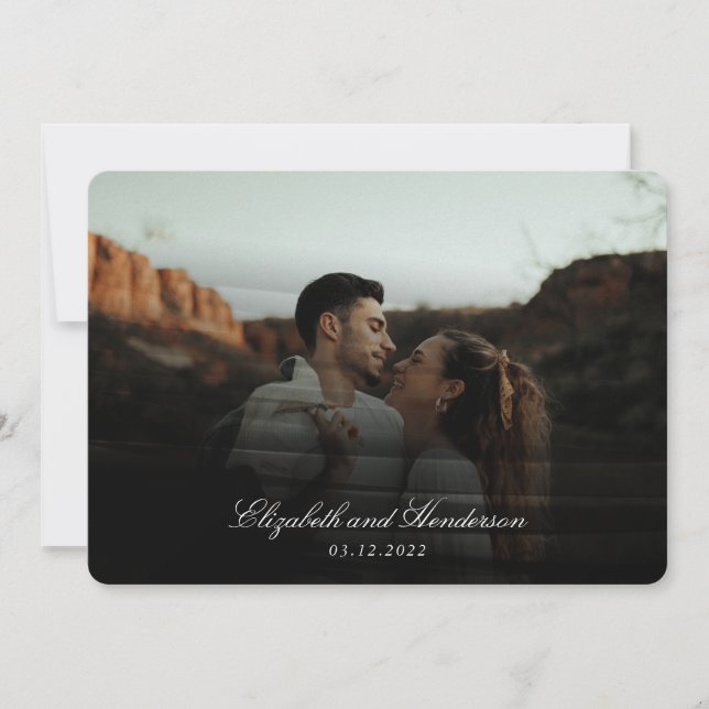 Invitación Boda fotográfico caprichoso de tipografía negra (Anverso)