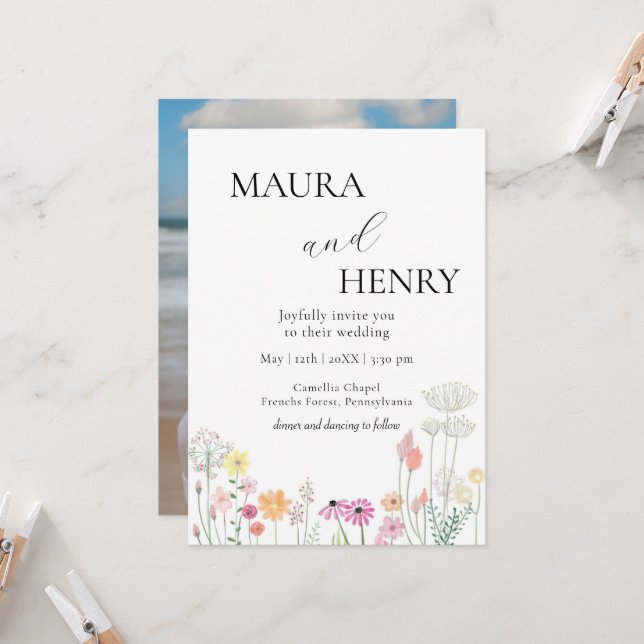 Invitación Boda fotográfico Casual de la flor silvestre de pr (Anverso/Reverso In Situ)