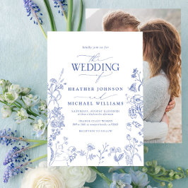Invitación Boda fotográfico Chinoiserie French Blue Victorian