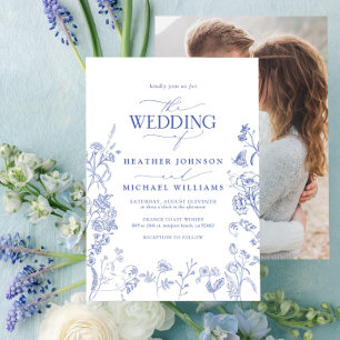 Invitación Boda fotográfico Chinoiserie French Blue Victorian