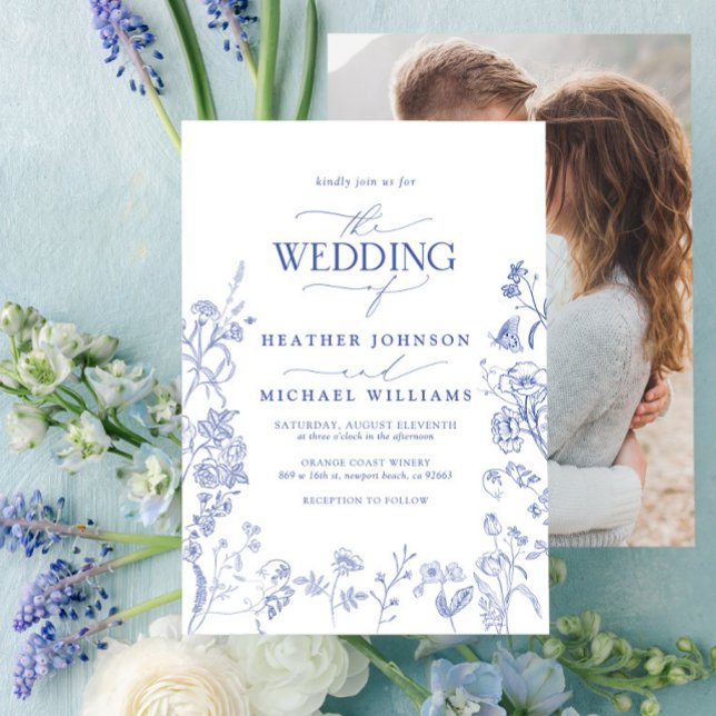 Invitación Boda fotográfico Chinoiserie French Blue Victorian (Subido por el creador)