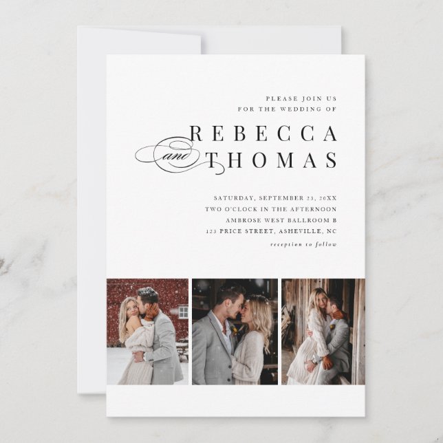 Invitación Boda fotográfico clásico blanco y negro 3 (Anverso)