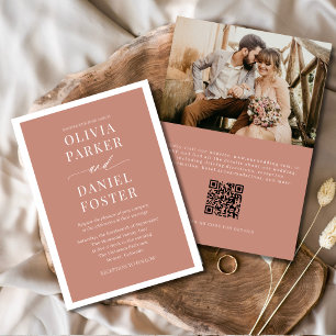 Invitación Boda fotográfico clásico de código QR de Terracott