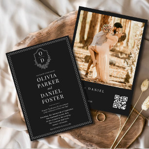 Invitación Boda fotográfico clásico de código QR en blanco y