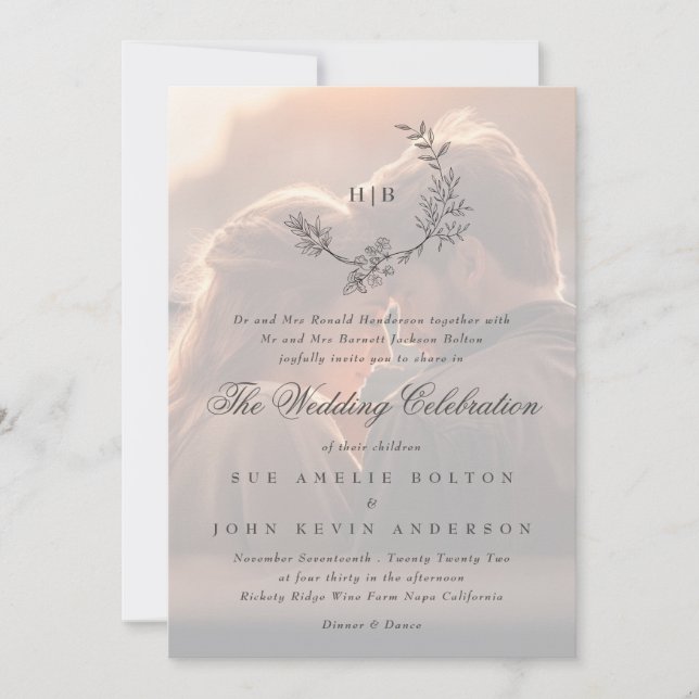 Invitación Boda fotográfico clásico de floración floral de mo (Anverso)