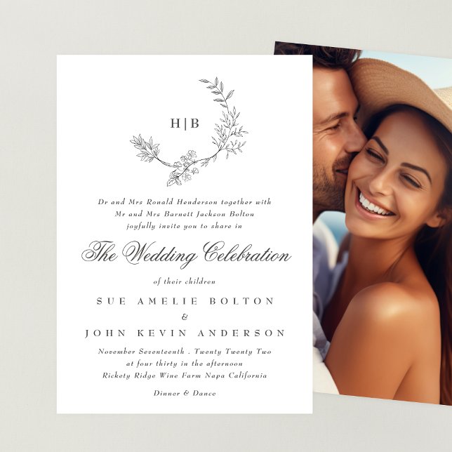 Invitación Boda fotográfico clásico de floración floral de mo (Subido por el creador)
