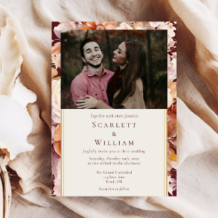 Invitación Boda fotográfico clásico de la crema borgoñona flo
