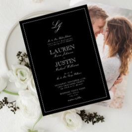 Invitación Boda fotográfico clásico de manuscrito blanco negr
