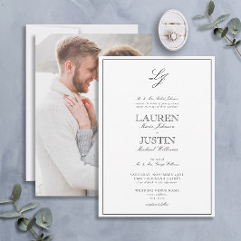 Invitación Boda fotográfico clásico de manuscrito blanco negr