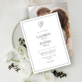 Invitación Boda fotográfico clásico de manuscrito blanco negr