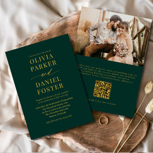Invitación Boda fotográfico clásico del código QR de oro verd