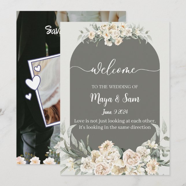 Invitación Boda fotográfico clásico elegante y blanco (Anverso / Reverso)