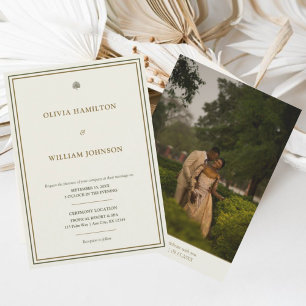 Invitación Boda fotográfico clásico marfil y oro 5x7