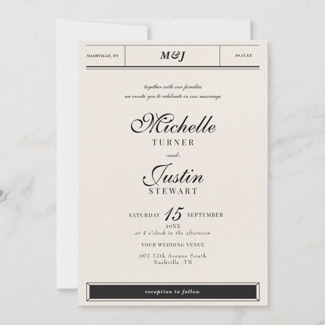 Invitación Boda fotográfico clásico Minimalista elegante (Anverso)