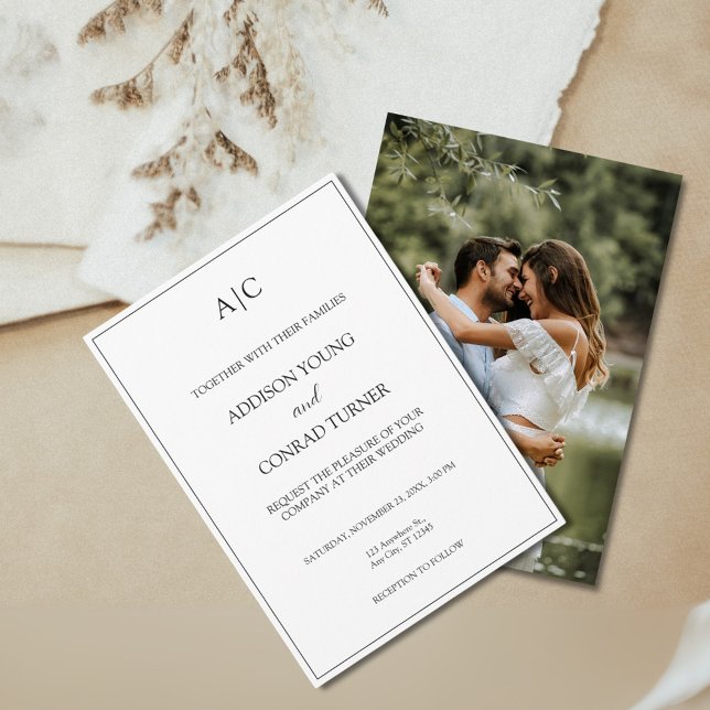 Invitación Boda fotográfico clásico moderno con monograma bla (Subido por el creador)