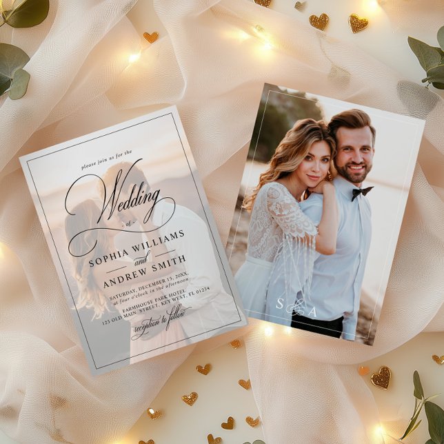 Invitación Boda fotográfico clásico negro y blanco superpuest (Subido por el creador)