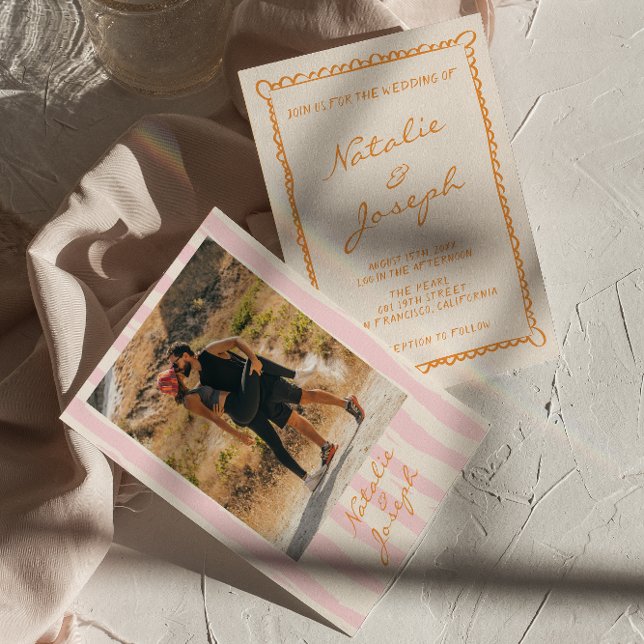 Invitación Boda fotográfico colorido de Pinstripes con mano e (Subido por el creador)