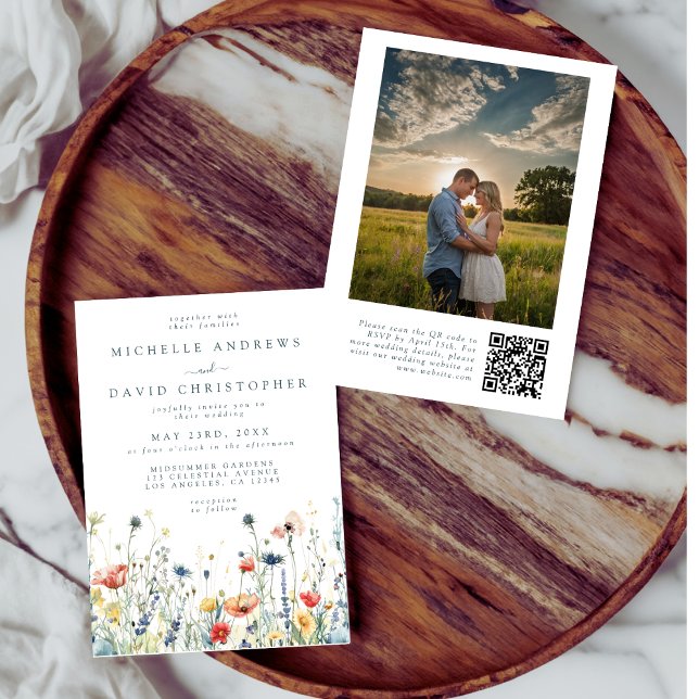 Invitación Boda fotográfico con código QR de Flor silvestre c (Subido por el creador)