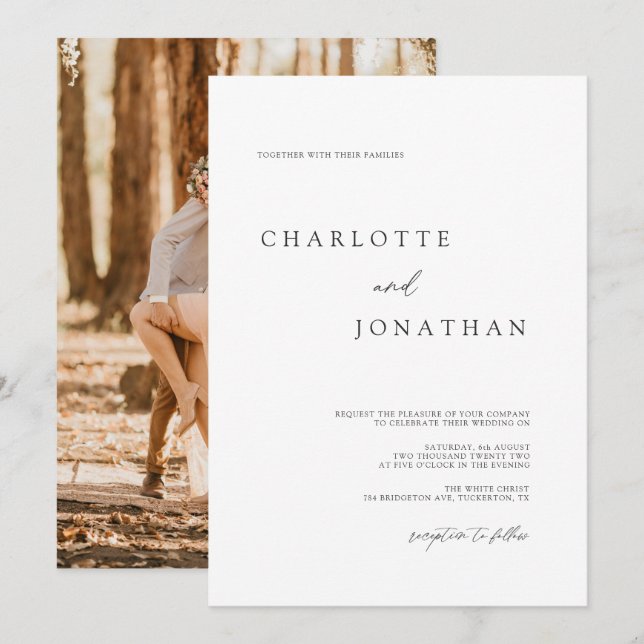 Invitación Boda fotográfico con escritura clásica elegante (Anverso / Reverso)