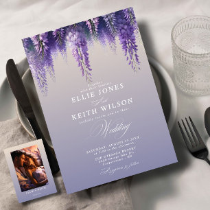 Invitación Boda fotográfico con flor púrpura de gradiente cap