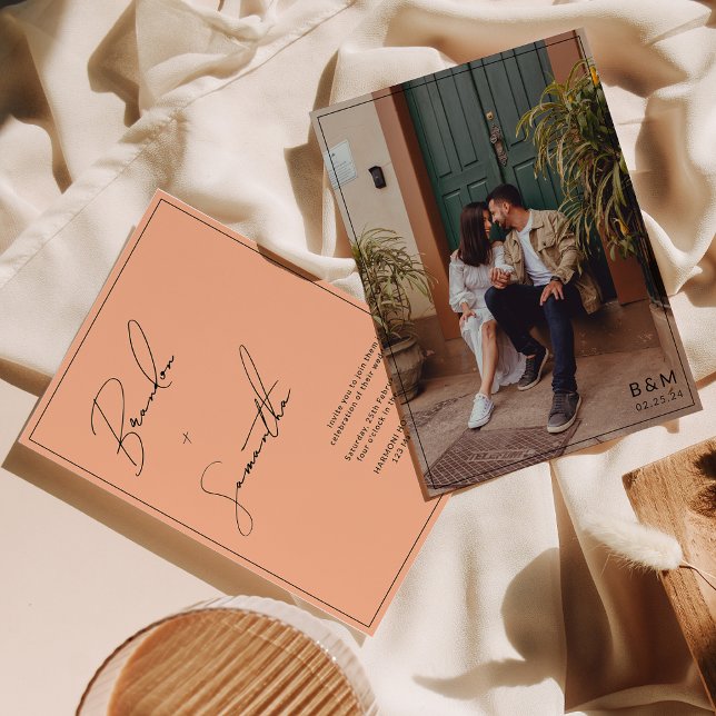 Invitación Boda fotográfico con letras manuscritas bordeadas  (Subido por el creador)