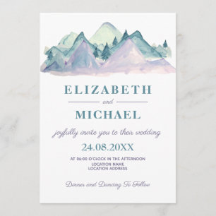 Invitación Boda fotográfico Country Watercolor Blue Mountain