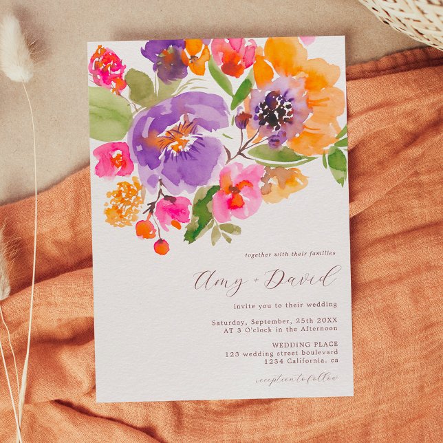 Invitación Boda fotográfico de acuarela floral de otoño brill (Subido por el creador)