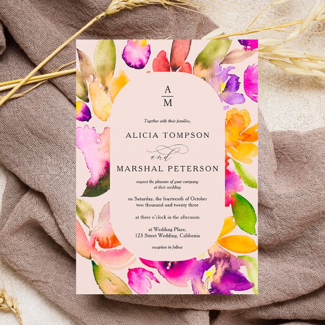 Invitación Boda fotográfico de acuarela floral de otoño en ne (Subido por el creador)