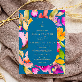 Invitación Boda fotográfico de acuarela floral de otoño en ne