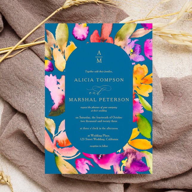 Invitación Boda fotográfico de acuarela floral de otoño en ne (Subido por el creador)