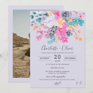 Invitación Boda fotográfico de acuarela floral salvaje secado
