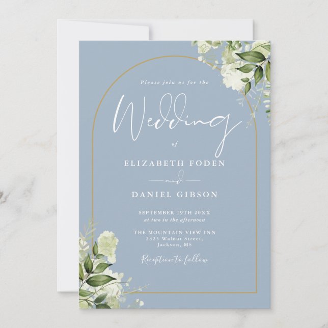 Invitación Boda fotográfico de All In One Dusty Blue Greenery (Anverso)
