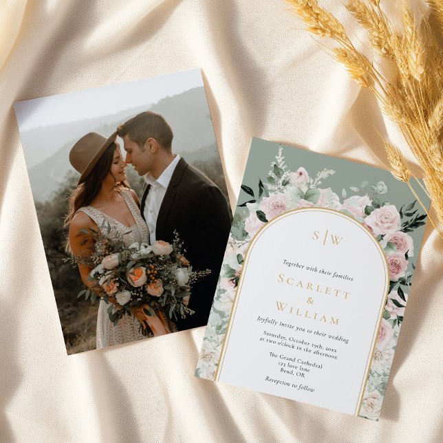 Invitación Boda fotográfico de arca dorada Rosa turbio (Subido por el creador)